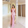 Clara Customized Pink Floral Lace Mermaid Prom Dress – Sleeveless Floor-Length Evening Gown with High Slit, Elegant Formal Dress