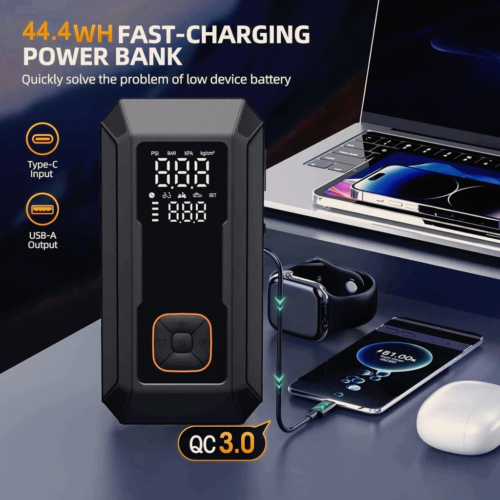 Car Jump Starter 4000A avec Compresseur 150PSI – Power Bank Portable & Gonfleur de Pneus avec LED
