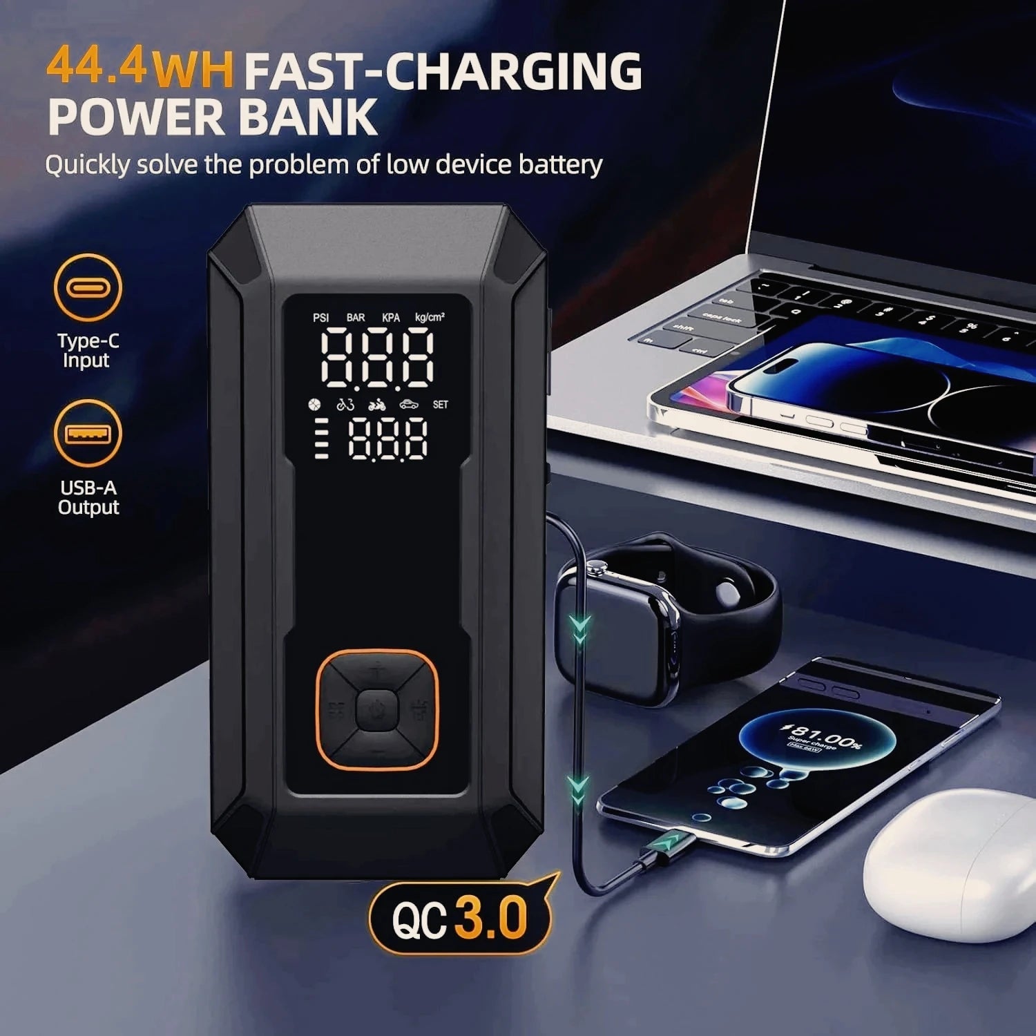 Car Jump Starter 4000A avec Compresseur 150PSI – Power Bank Portable & Gonfleur de Pneus avec LED