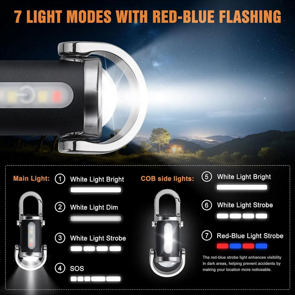 Mini Keychain Flashlight – Rechargeable COB Pocket Work Light with Hook for Camping, Hiking & Emergency Use
