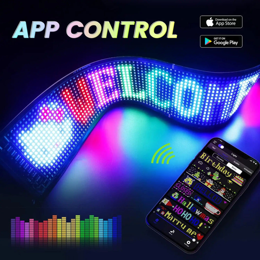 LED Matrix Pixel Panel – Flexible Bluetooth App Controlled Scrolling LED Display Sign for Car, Home & Advertising (USB 5V)