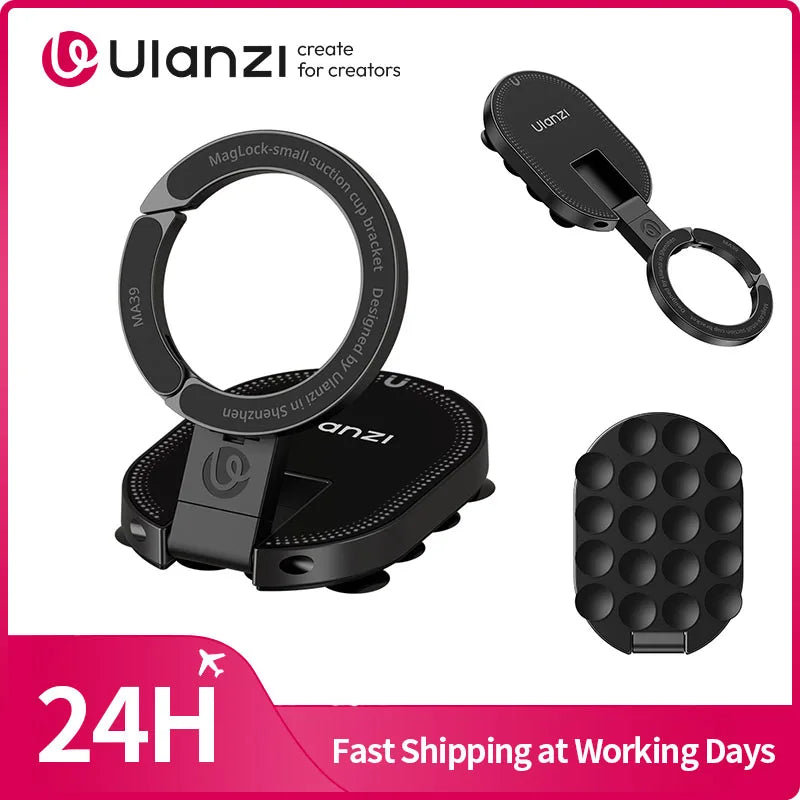 3-in-1 Magnetic Phone Holder with Suction Cup & Ring – 360° Rotatable, Foldable & Portable, Strong Grip with 18 Suction Discs, Carabiner Style Design