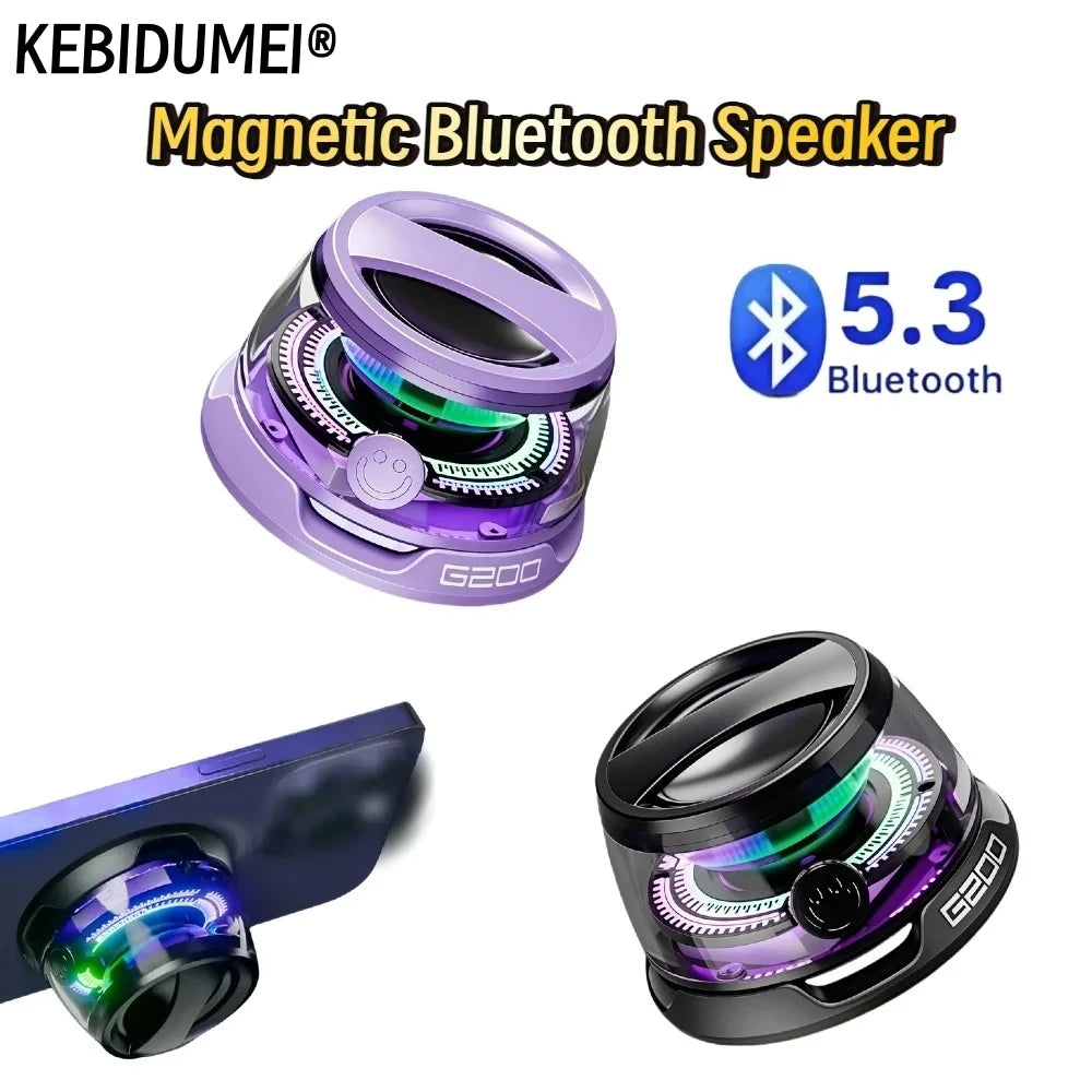Outdoor Magnetic Bluetooth Speaker – Wireless Portable Mini Travel Stereo Speaker with RGB Lights & Phone Holder (iOS Compatible)