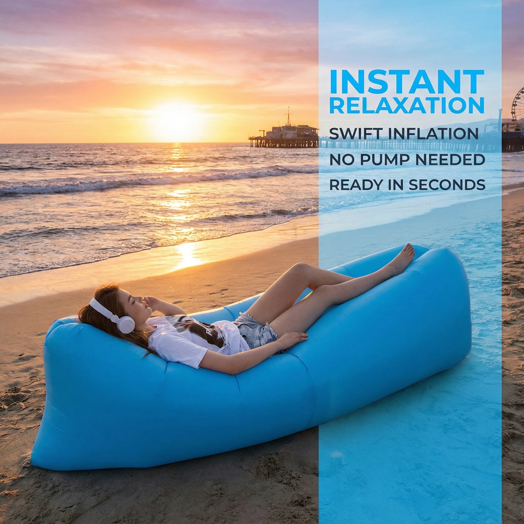 Inflatable Air Sofa – Portable Fast-Inflate Waterproof Lounger for Beach, Camping, Pool & Travel