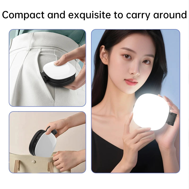 Miroir Selfie Magnétique Multifonction pour Smartphone avec Lumière LED Bicolore Réglable et Support Ajustable