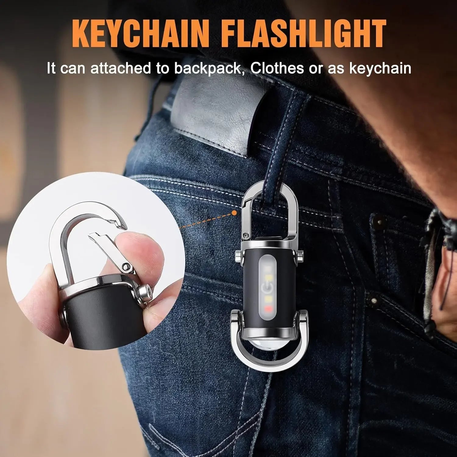 Mini Keychain Flashlight – Rechargeable COB Pocket Work Light with Hook for Camping, Hiking & Emergency Use