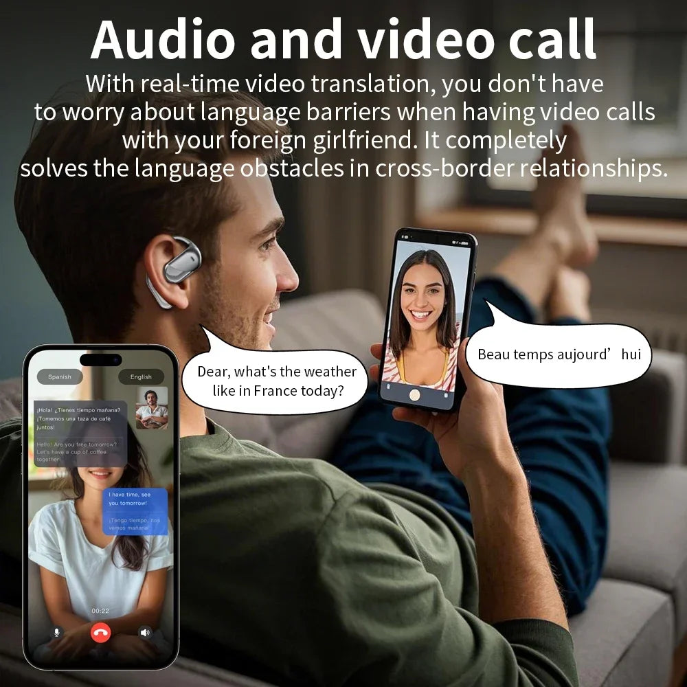 144 Languages AI Translation Earbuds – Bluetooth V6.1 Real-Time Translator Headphones with Touch Screen & Smart Mode for Work & Travel
