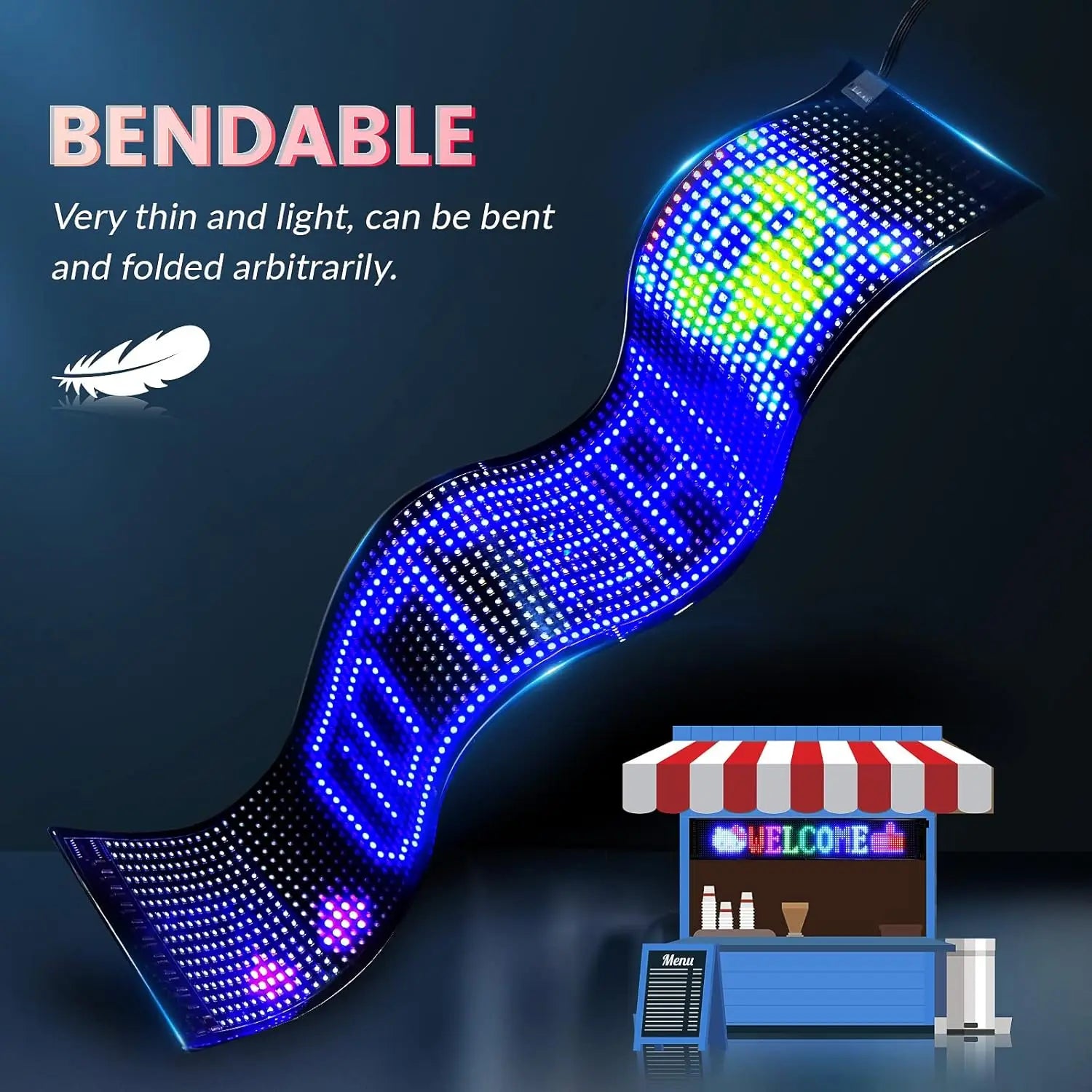 LED Matrix Pixel Panel – Flexible Bluetooth App Controlled Scrolling LED Display Sign for Car, Home & Advertising (USB 5V)
