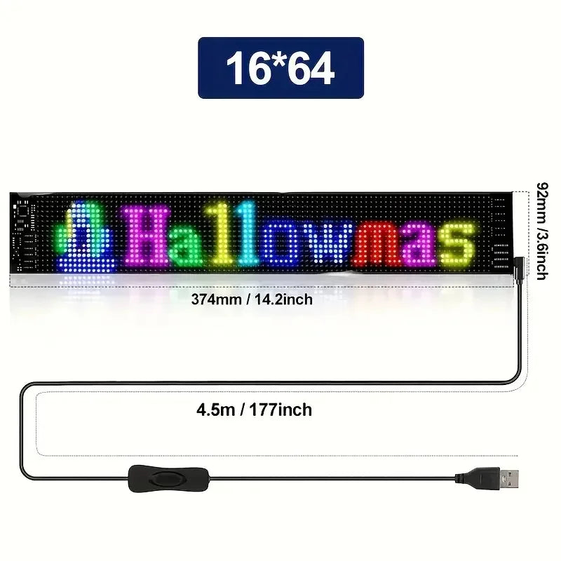 LED Matrix Pixel Panel – Flexible Bluetooth App Controlled Scrolling LED Display Sign for Car, Home & Advertising (USB 5V)