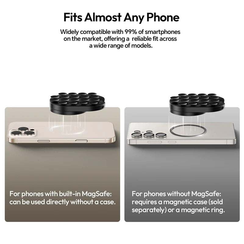 3-in-1 Magnetic Phone Holder with Suction Cup & Ring – 360° Rotatable, Foldable & Portable, Strong Grip with 18 Suction Discs, Carabiner Style Design