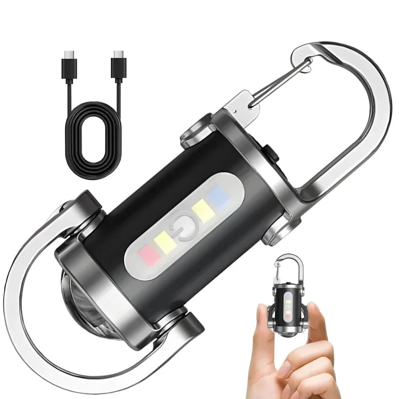 Mini Keychain Flashlight – Rechargeable COB Pocket Work Light with Hook for Camping, Hiking & Emergency Use
