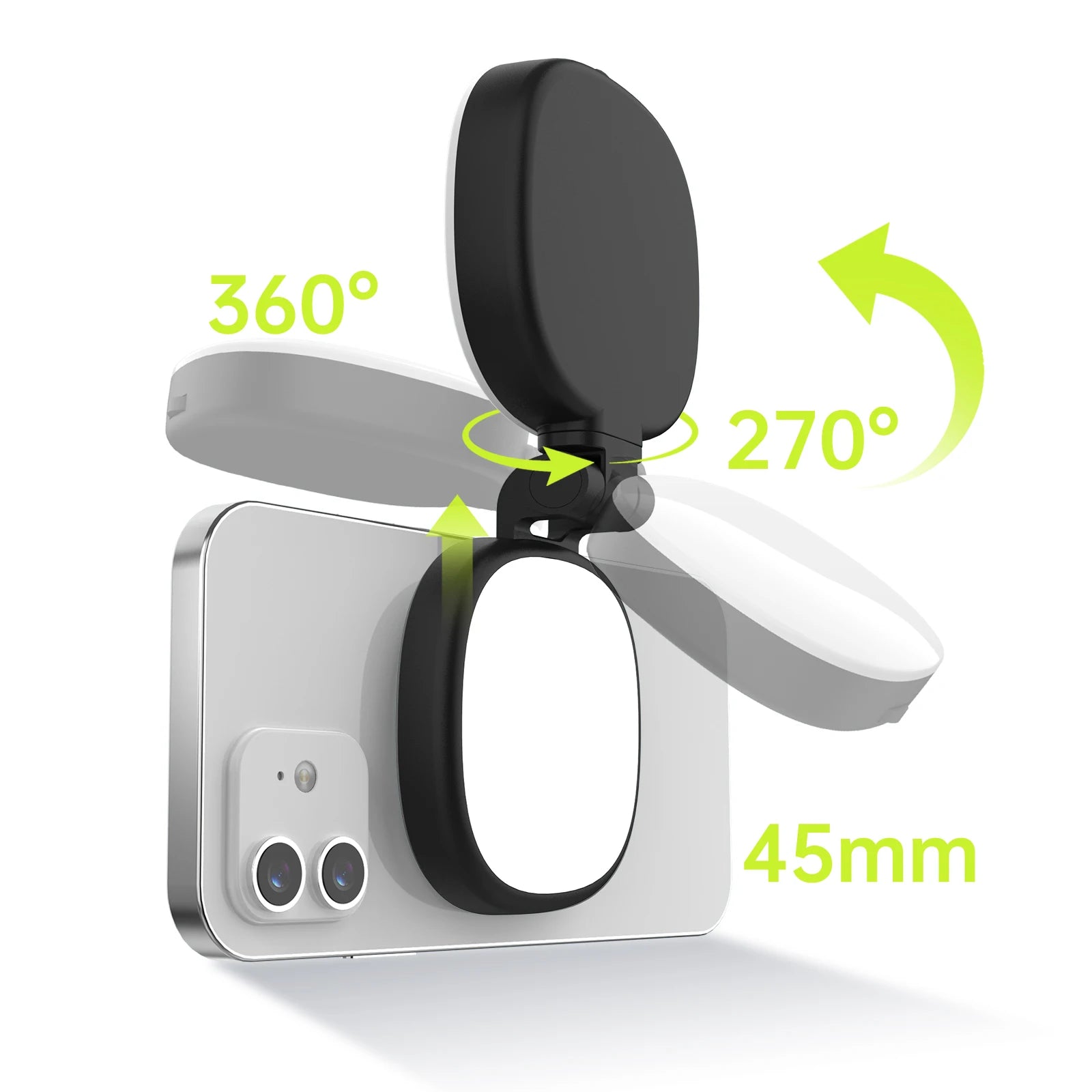 Miroir Selfie Magnétique Multifonction pour Smartphone avec Lumière LED Bicolore Réglable et Support Ajustable