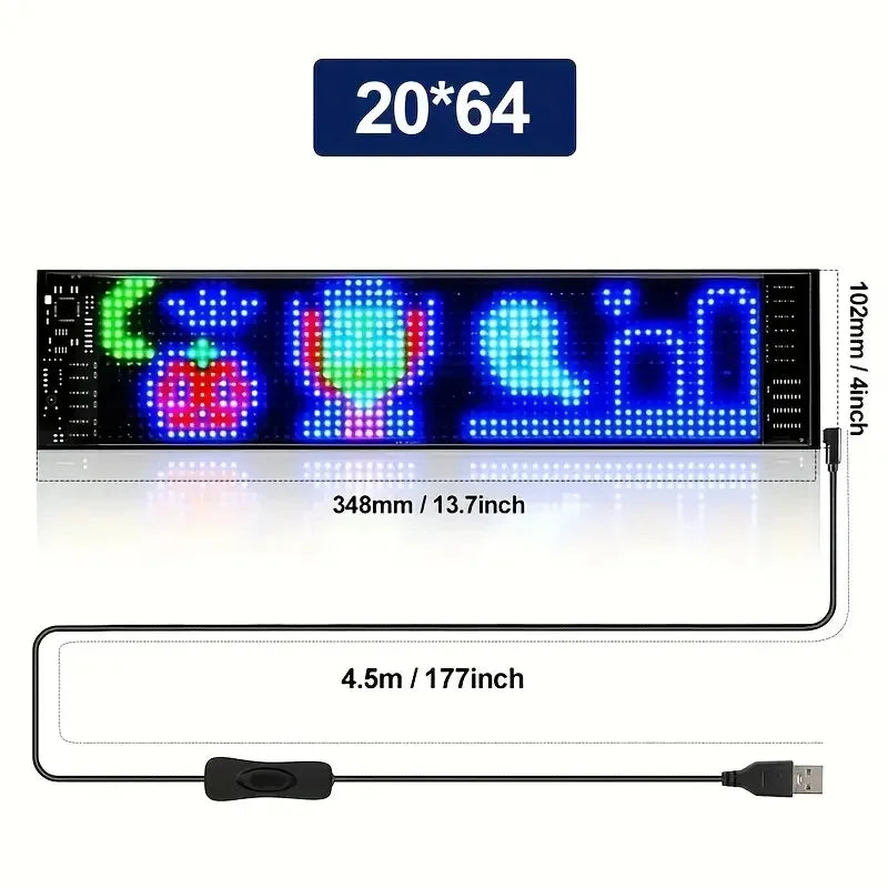 LED Matrix Pixel Panel – Flexible Bluetooth App Controlled Scrolling LED Display Sign for Car, Home & Advertising (USB 5V)