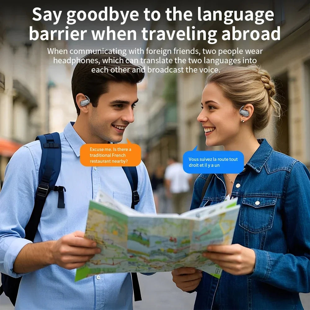 144 Languages AI Translation Earbuds – Bluetooth V6.1 Real-Time Translator Headphones with Touch Screen & Smart Mode for Work & Travel