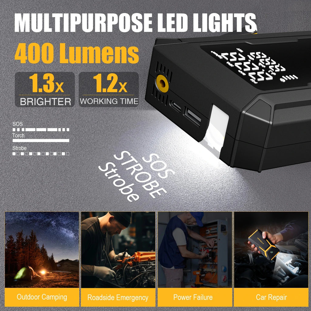 Car Jump Starter 4000A avec Compresseur 150PSI – Power Bank Portable & Gonfleur de Pneus avec LED