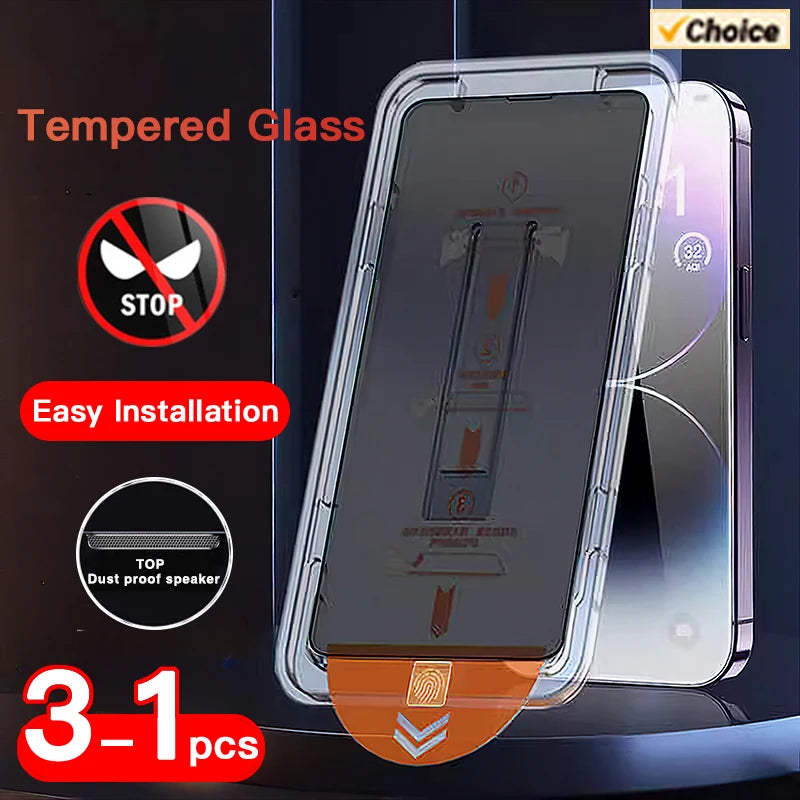 SKIG Privacy Anti-Spy Tempered Glass Screen Protector for iPhone 17 / 16 / 15 / 14 / 13 / 12 Pro Max & Plus – Auto Dust Removal HD Protector (1–3 PCS)