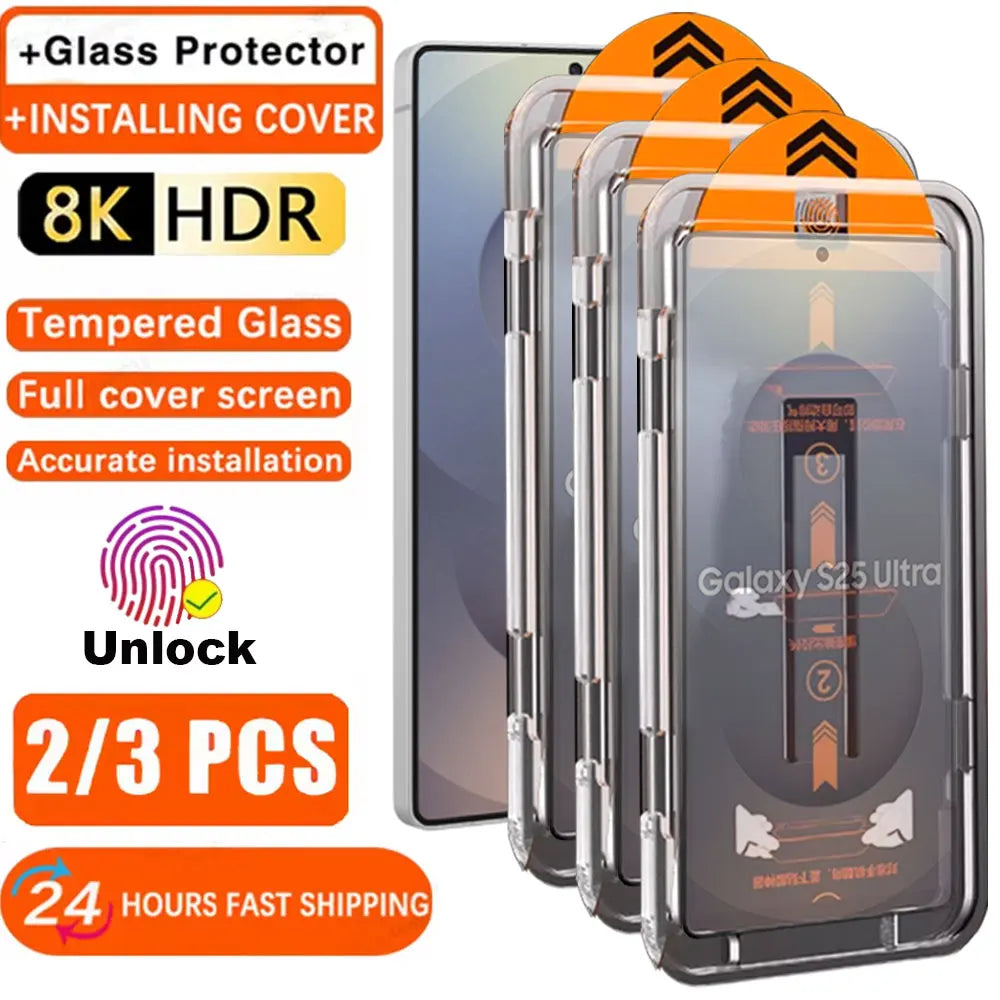 Oleophobic Tempered Glass Screen Protector for Samsung S26 Ultra / S25 Ultra / S25 Edge / S24 Plus – 9H Hardness, HD Clear, Fingerprint Unlock Compatible