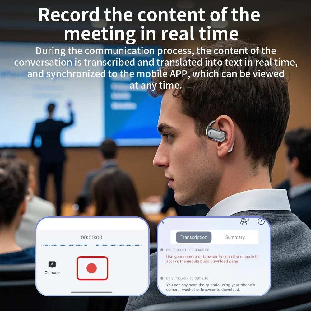 144 Languages AI Translation Earbuds – Bluetooth V6.1 Real-Time Translator Headphones with Touch Screen & Smart Mode for Work & Travel