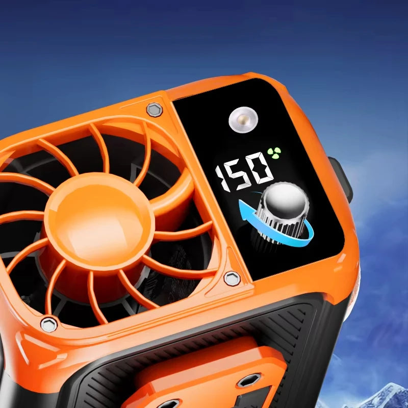 Mini High-Speed Waist Fan – Bladeless USB Rechargeable Neck Fan with Power Bank, LED Light & Digital Display