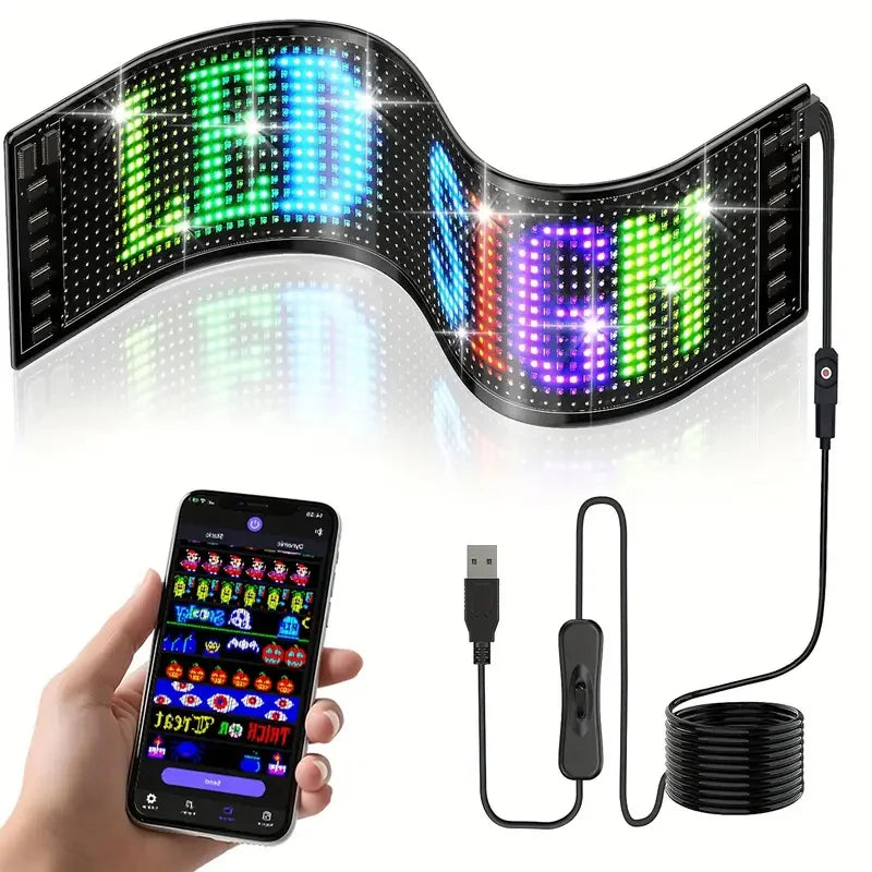 LED Matrix Pixel Panel – Flexible Bluetooth App Controlled Scrolling LED Display Sign for Car, Home & Advertising (USB 5V)